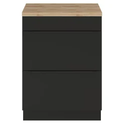 GoodHome Meuble vasque à poser noir mat l.60 cm Imandra + plan de toilette chêne massif Hartland,* Meuble Buanderie