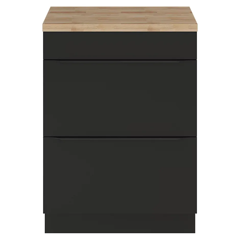 GoodHome Meuble vasque à poser noir mat l.60 cm Imandra + plan de toilette chêne massif Hartland,* Meuble Buanderie
