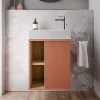 Bernstein Meuble vasque Abricot mat de salle de bain 55x24x59cm (LxPxH) 1 porte à droite + 2 cases rangement - BELDIVO