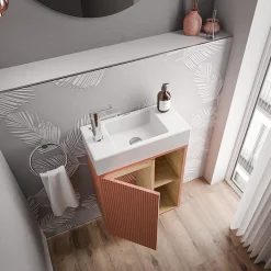 Bernstein Meuble vasque Abricot mat de salle de bain 55x24x59cm (LxPxH) 1 porte à gauche + 2 cases rangement - BELDIVO* Lave-Mains