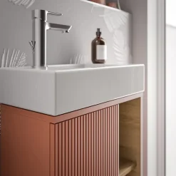 Bernstein Meuble vasque Abricot mat de salle de bain 55x24x59cm (LxPxH) 1 porte à gauche + 2 cases rangement - BELDIVO* Lave-Mains