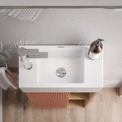 Bernstein Meuble vasque Abricot mat de salle de bain 55x24x59cm (LxPxH) 1 porte à gauche + 2 cases rangement - BELDIVO* Lave-Mains