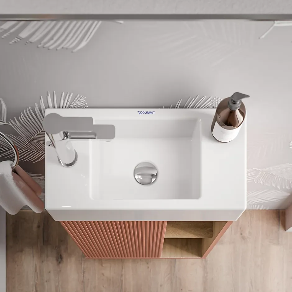 Bernstein Meuble vasque Abricot mat de salle de bain 55x24x59cm (LxPxH) 1 porte à gauche + 2 cases rangement - BELDIVO* Lave-Mains