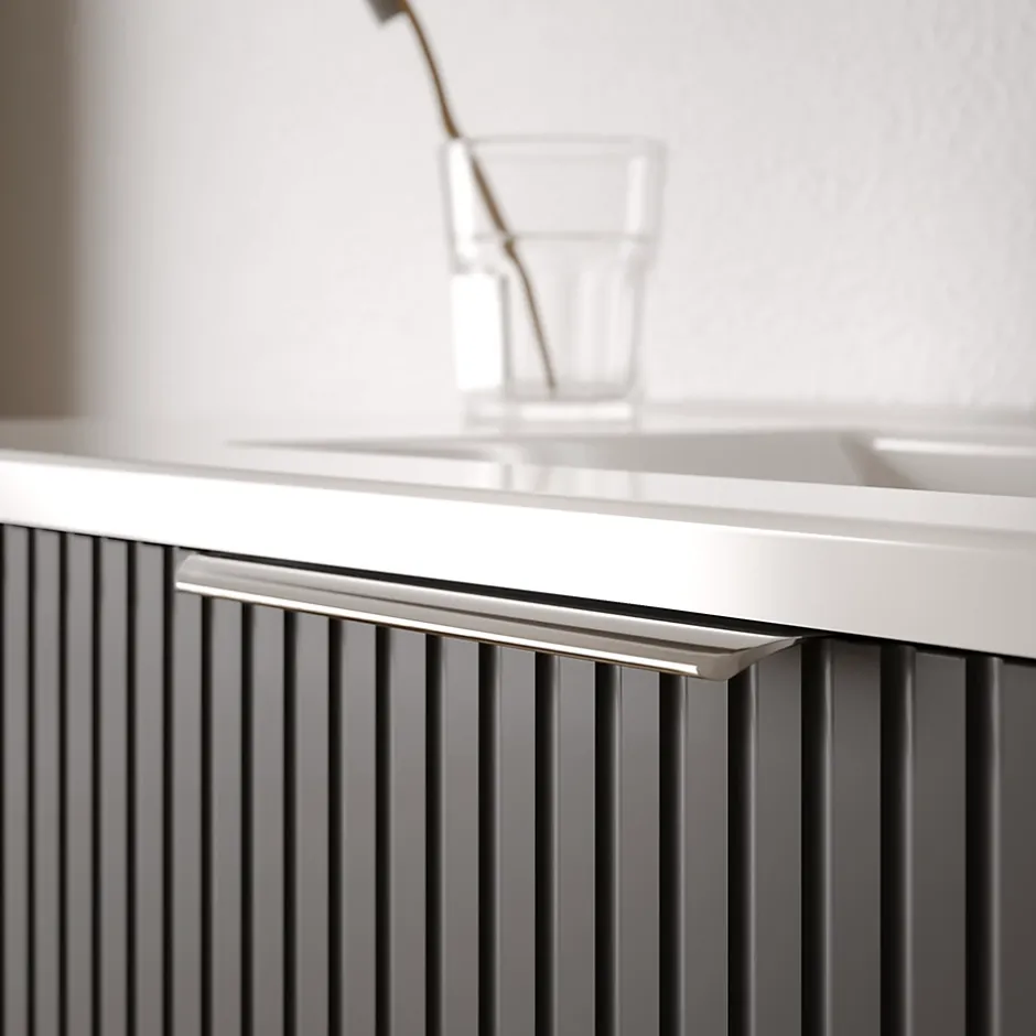 Bernstein Meuble vasque Anthracite mat strié de salle de bain 60x46x62cm (LxPxH) + vasque céramique, Poignées chrome - TIM60* Lave-Mains