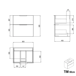 Bernstein Meuble vasque Anthracite mat strié de salle de bain 60x46x62cm (LxPxH) + vasque céramique, Poignées chrome - TIM60* Lave-Mains