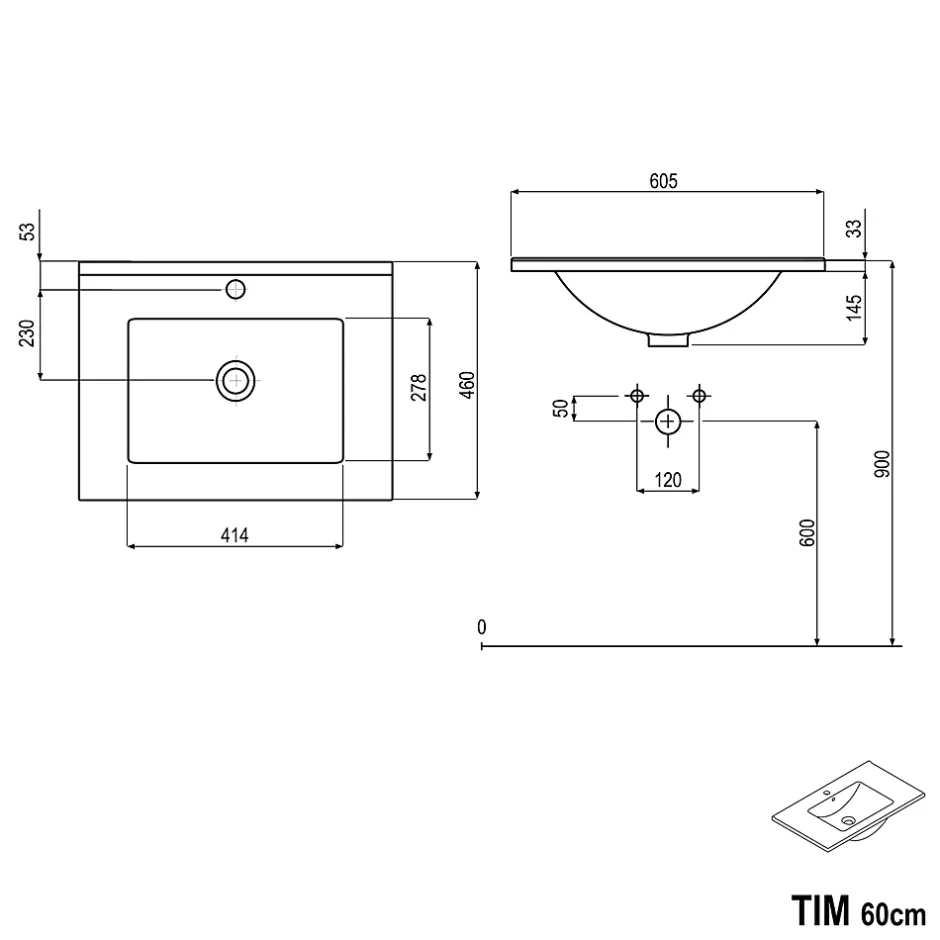 Bernstein Meuble vasque Anthracite mat strié de salle de bain 60x46x62cm (LxPxH) + vasque céramique, Poignées chrome - TIM60* Lave-Mains