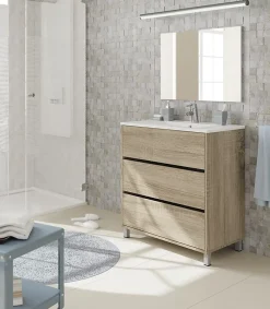 Pegane Meuble Vasque avec miroir coloris Cambrian - Hauteur 90 x Longueur 81.5 x Profondeur 46.5 cm* Meuble Sous-Vasque