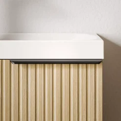 Bernstein Meuble vasque Beige strié de salle de bain 40x22x55cm (LxPxH) + vasque céramique, Poignée Noir mat - TIM40* Lave-Mains