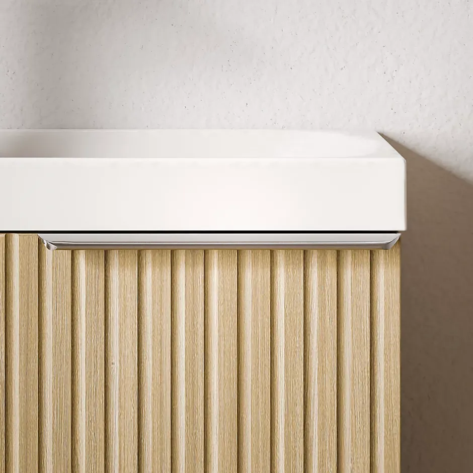 Bernstein Meuble vasque Beige strié de salle de bain 40x22x55cm (LxPxH) + vasque céramique, Poignée Chrome - TIM40