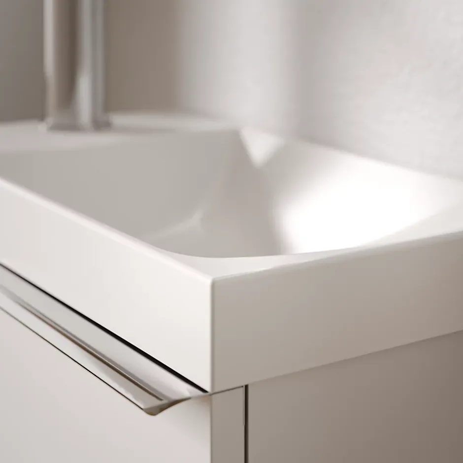 Bernstein Meuble vasque Beige strié de salle de bain 40x22x55cm (LxPxH) + vasque céramique, Poignée Chrome - TIM40