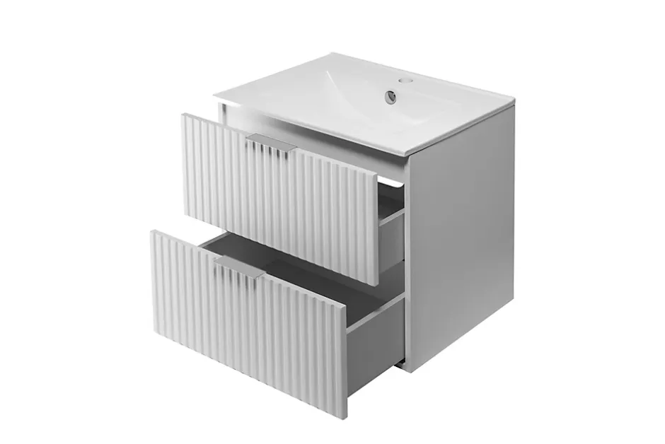 3xE Living Meuble vasque, Blanc, 60 x 57 x 46 cm, poignée argentée, sans plateau* Lave-Mains