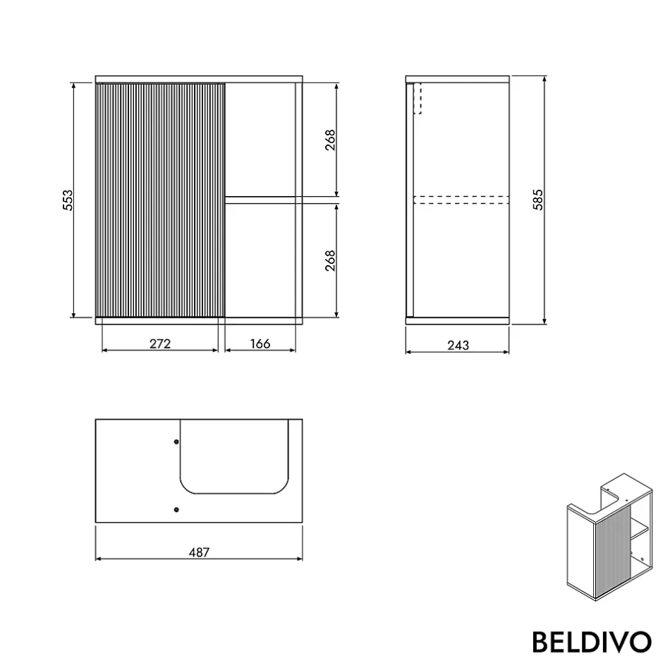 Bernstein Meuble vasque Blanc mat de salle de bain 55x24x59cm (LxPxH) 1 porte à droite + 2 cases rangement - BELDIVO