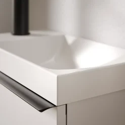 Bernstein Meuble vasque Blanc mat strié de salle de bain 40x22x55cm (LxPxH) + vasque céramique, Poignée Noir mat - TIM40