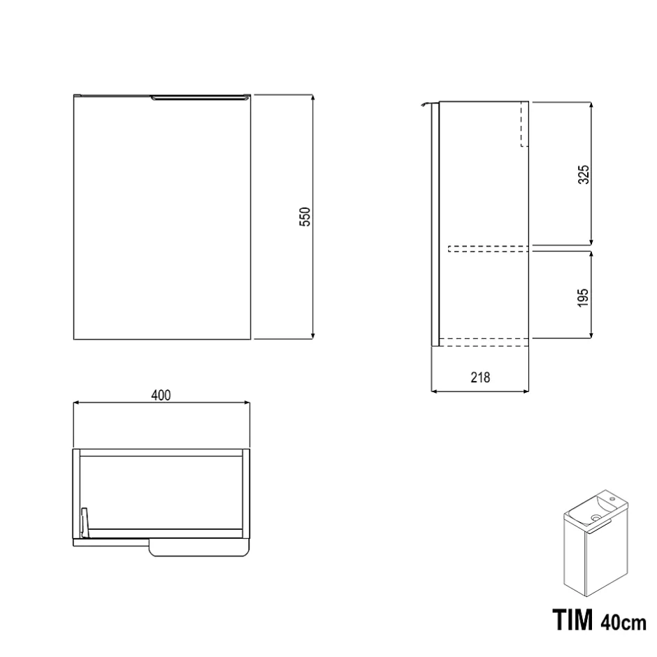 Bernstein Meuble vasque Blanc mat strié de salle de bain 40x22x55cm (LxPxH) + vasque céramique, Poignée Noir mat - TIM40