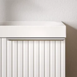 Bernstein Meuble vasque Blanc mat strié de salle de bain 40x22x55cm (LxPxH) + vasque céramique, Poignée Chrome - TIM40* Lave-Mains