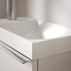 Bernstein Meuble vasque Blanc mat strié de salle de bain 40x22x55cm (LxPxH) + vasque céramique, Poignée Chrome - TIM40* Lave-Mains