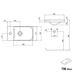 Bernstein Meuble vasque Blanc mat strié de salle de bain 40x22x55cm (LxPxH) + vasque céramique, Poignée Chrome - TIM40* Lave-Mains