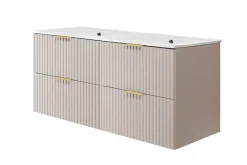 3xE Living Meuble vasque, Cachemire, 120 (2 x 60) x 57 x 46 cm, poignée dorée, sans plateau