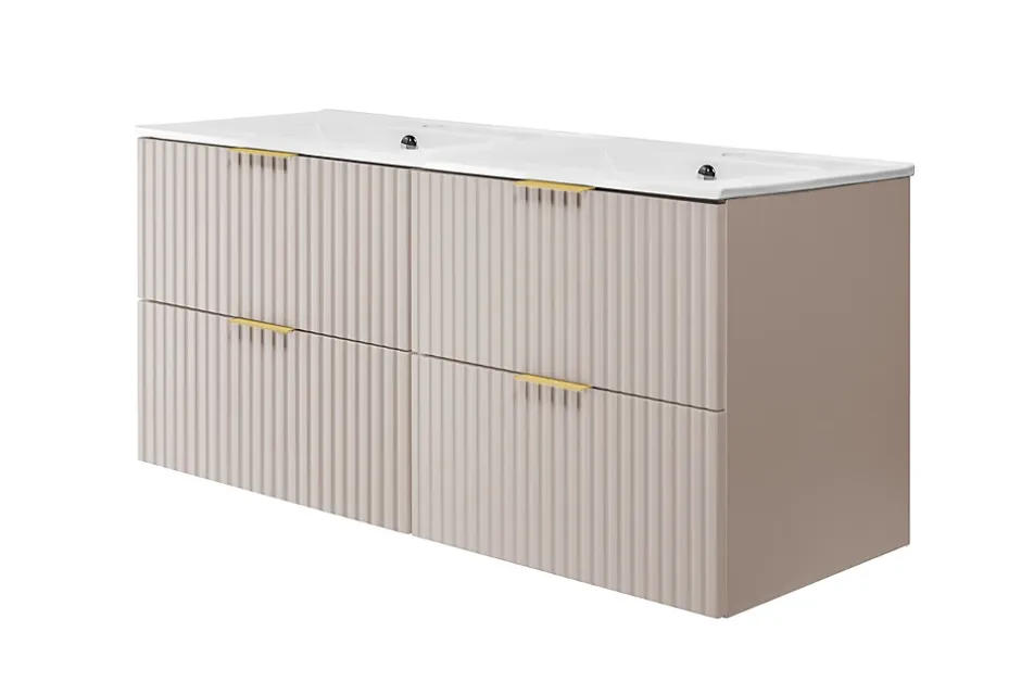 3xE Living Meuble vasque, Cachemire, 120 (2 x 60) x 57 x 46 cm, poignée dorée, sans plateau