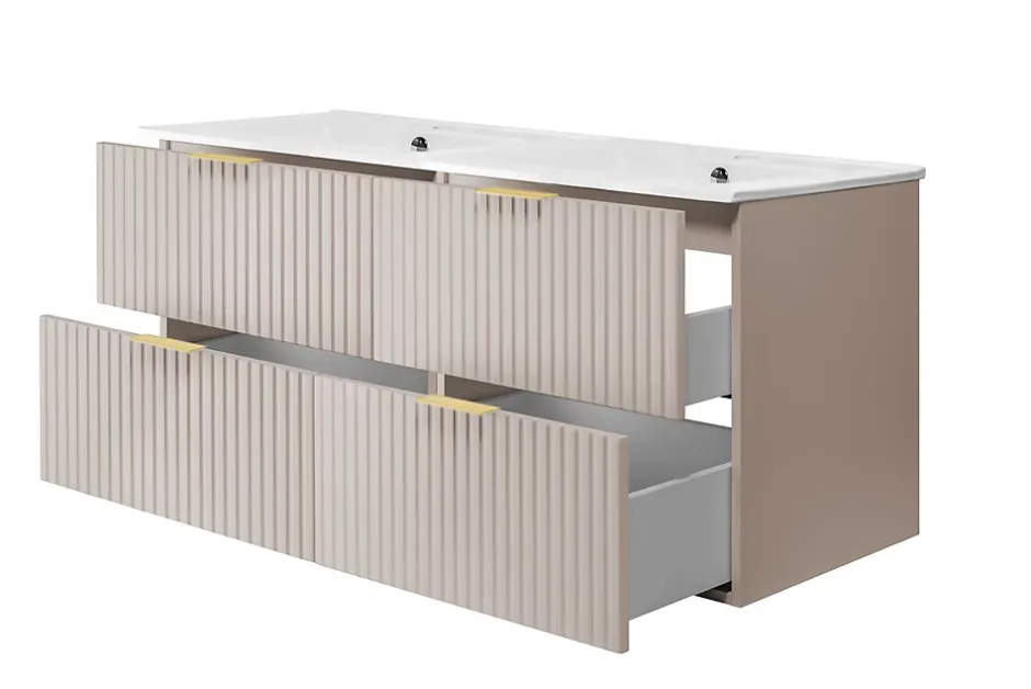 3xE Living Meuble vasque, Cachemire, 120 (2 x 60) x 57 x 46 cm, poignée dorée, sans plateau
