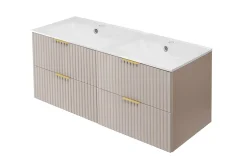 3xE Living Meuble vasque, Cachemire, 120 (2 x 60) x 57 x 46 cm, poignée dorée, sans plateau