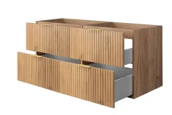 3xE Living Meuble vasque, Chêne Craft, 120 (2 x 60) x 57 x 46 cm, poignée dorée, sans plateau