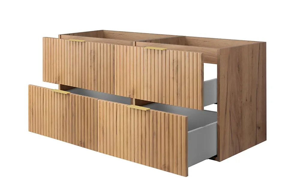 3xE Living Meuble vasque, Chêne Craft, 120 (2 x 60) x 57 x 46 cm, poignée dorée, sans plateau
