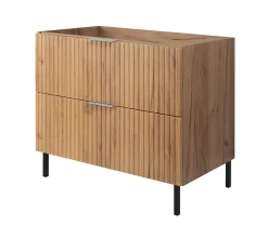 3xE Living Meuble vasque, Chêne Craft, 80 x 77 x 46 cm, poignée argentée, pieds noirs, sans plateau* Lave-Mains