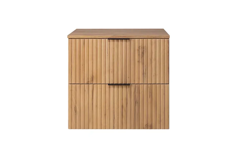 3xE Living Meuble vasque, Chêne Craft, 60 x 57 x 46 cm, poignée noire + Plan de travail