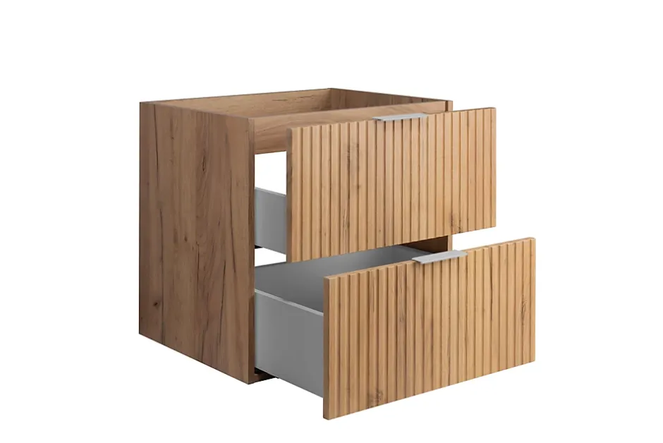 3xE Living Meuble vasque, Chêne Craft, 60 x 57 x 46 cm, poignée argentée, sans plateau