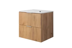 3xE Living Meuble vasque, Chêne Craft, 60 x 57 x 46 cm, poignée argentée, sans plateau
