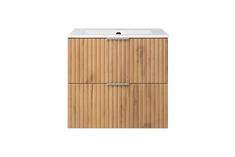 3xE Living Meuble vasque, Chêne Craft, 60 x 57 x 46 cm, poignée argentée, sans plateau