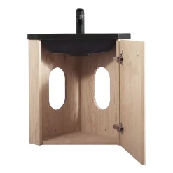 Homesight Meuble vasque d'angle compact suspendu effet chêne + plan vasque noir en résine, Skino* Lave-Mains|Meuble Vasque