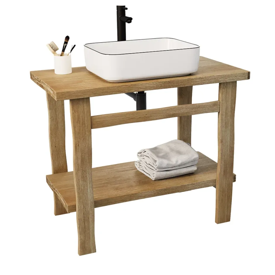 Homesight Meuble vasque en chêne massif vieilli l.95 x H.78 x P.50 cm, Taby
