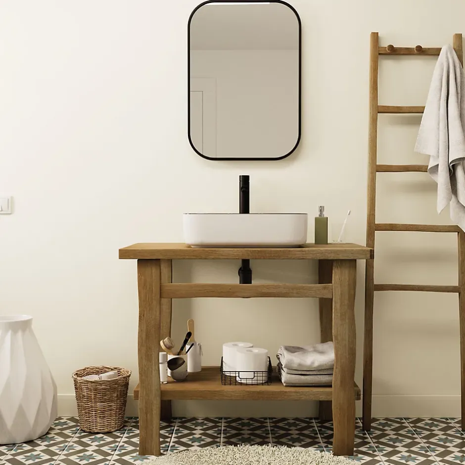 Homesight Meuble vasque en chêne massif vieilli l.95 x H.78 x P.50 cm, Taby
