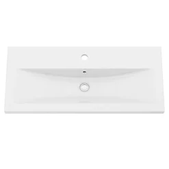 GoodHome Meuble vasque faible profondeur effet bois avec porte-serviette l.85 x H.82 x P.36 cm Maza + plan vasque céramique Nira,* Meuble De Salle De Bains Faible Profondeur|Meuble Vasque