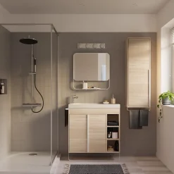 GoodHome Meuble vasque faible profondeur effet bois avec porte-serviettes l.85 x H.82 x P.36 cm + plan vasque résine, Maza