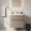 Cooke & Lewis Meuble vasque faible profondeur suspendu effet chêne clair l.60 cm + plan vasque blanc en résine, Calao* Meuble De Salle De Bains Faible Profondeur|Meuble Vasque