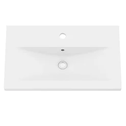 GoodHome Meuble vasque faible profondeur noir avec porte-serviettes l.65 x H.82 x P.36 cm Maza + plan vasque blanc céramique Nira,* Meuble De Salle De Bains Faible Profondeur|Meuble Vasque