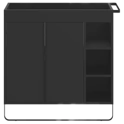 GoodHome Meuble vasque faible profondeur noir avec porte-serviettes l.85 x H.82 x P.36 cms + plan vasque blanc résine, Maza
