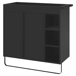 GoodHome Meuble vasque faible profondeur noir avec porte-serviettes l.85 x H.82 x P.36 cms + plan vasque blanc résine, Maza
