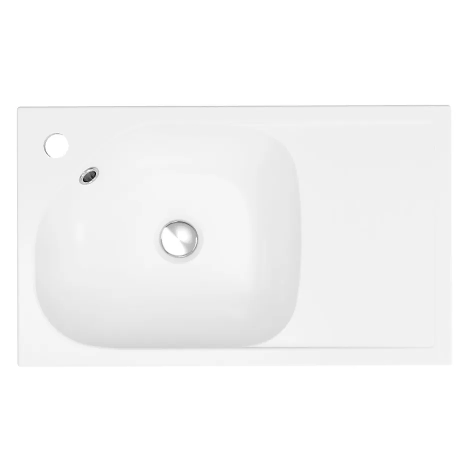 GoodHome Meuble vasque faible profondeur blanc avec porte-serviettes l.65 x H.82 x P.36 cm + plan vasque résine blanc, Maza