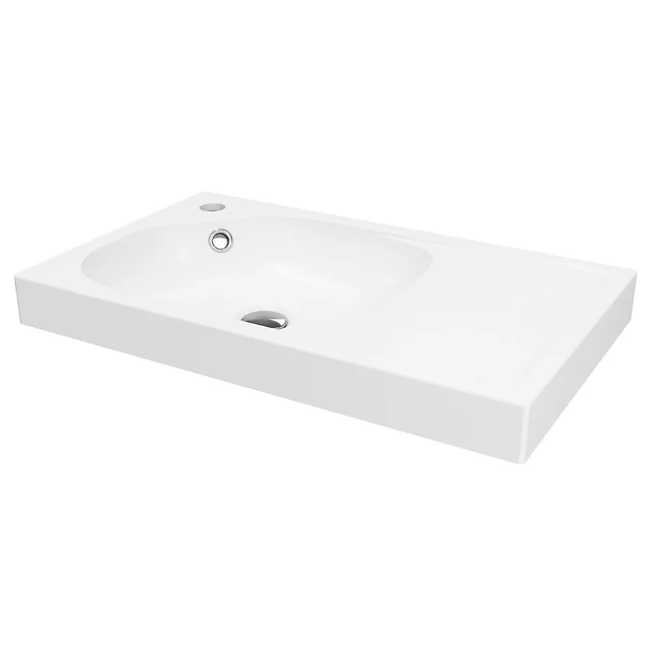 GoodHome Meuble vasque faible profondeur blanc avec porte-serviettes l.65 x H.82 x P.36 cm + plan vasque résine blanc, Maza