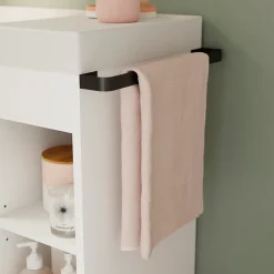 GoodHome Meuble vasque faible profondeur blanc avec porte-serviettes l.85 x H.82 x P.36 cm + plan vasque résine blanc, Maza* Meuble De Salle De Bains Faible Profondeur