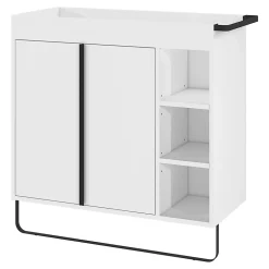 GoodHome Meuble vasque faible profondeur blanc avec porte-serviettes l.85 x H.82 x P.36 cm + plan vasque résine blanc, Maza* Meuble De Salle De Bains Faible Profondeur