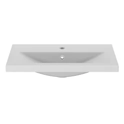 GoodHome Meuble vasque faible profondeur blanc avec porte-serviettes l.65 x H.82 x P.36 cm Maza + plan vasque céramique blanc Nira,* Meuble De Salle De Bains Faible Profondeur|Meuble Vasque