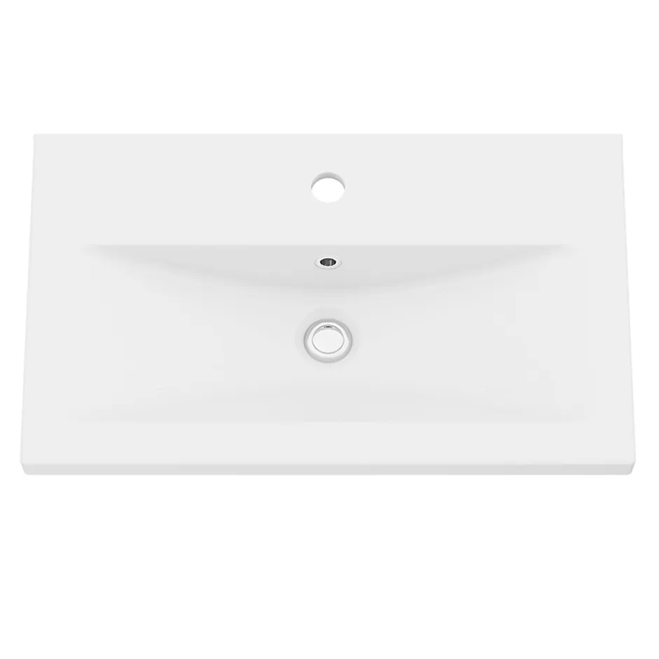 GoodHome Meuble vasque faible profondeur blanc avec porte-serviettes l.65 x H.82 x P.36 cm Maza + plan vasque céramique blanc Nira,* Meuble De Salle De Bains Faible Profondeur|Meuble Vasque