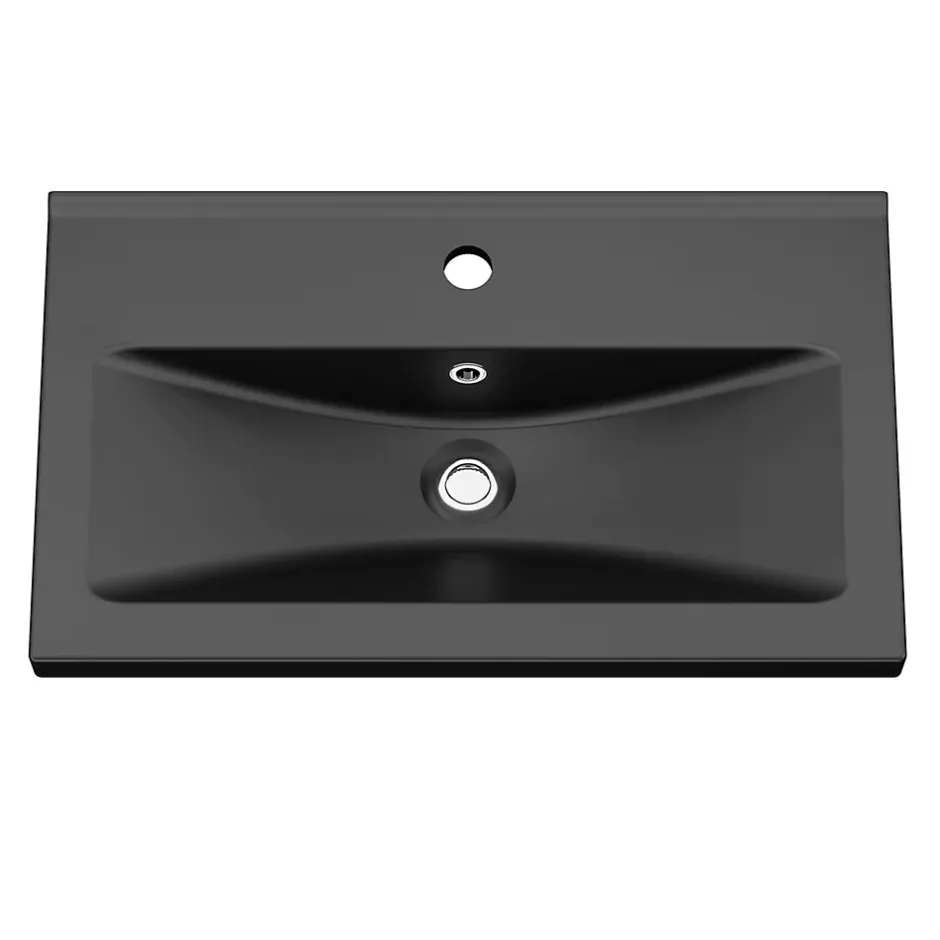 GoodHome Meuble vasque faible profondeur blanc avec porte-serviettes l.85 x H.82 x P.36 cm Maza + plan vasque céramique noir Nira,