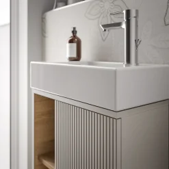 Bernstein Meuble vasque Gris soie de salle de bain 55x24x59cm (LxPxH) 1 porte à droite + 2 cases rangement - BELDIVO