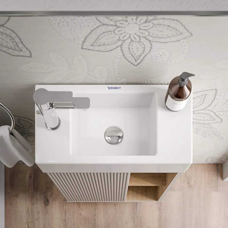 Bernstein Meuble vasque Gris soie de salle de bain 55x24x59cm (LxPxH) 1 porte à gauche + 2 cases rangement - BELDIVO* Lave-Mains